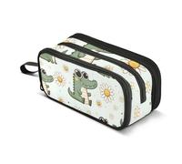 Grazioso astuccio a forma di coccodrillo con piccola margherita, grande capacità, per ragazzi e ragazze, astuccio a 3 scomparti, astuccio per studenti, cancelleria per scuola, ufficio, lavoro, Carino