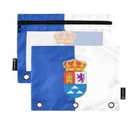 Grazioso astuccio artistico a 3 anelli, con bandiera della provincia di Las Palmas, con cerniera, per la scuola, con tasche trasparenti, 24,9 x 18 cm, 2 confezioni
