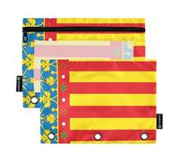 Grazioso astuccio artistico per raccoglitori a 3 anelli, bandiera della Comunità Valenciana, astuccio per penne, matite, raccoglitori con cerniera, tasche trasparenti, 24,9 x 18 cm, 2 confezioni