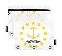 Grazioso astuccio artistico per raccoglitori a 3 anelli con bandiera dello stato del Rhode Island, astuccio con cerniera, per la scuola, trasparenti, tasche a pastello, 24,9 x 18 cm, 2 confezioni