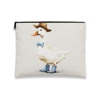 Grazioso astuccio per il trucco con papera, fantasioso astuccio da viaggio per cosmetici, da donna, portatile, piccola con cerniera, regalo festivo, perfetto per la primavera, bianco, 7x9 Inch