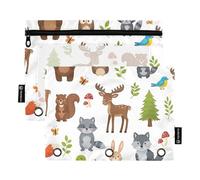 Grazioso astuccio per matite con cerniera e cerniera, motivo animali del bosco, per ufficio, scuola, università, confezione da 2