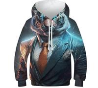 Grazioso boxer con cappuccio per bambini, ragazzi, ragazze, felpa con cappuccio, divertente stampa 3D, maglione, abbigliamento sportivo, Ceo Tiger in Suit, 7-9 Jahre