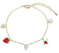 Grazioso braccialetto a forma di fragola, con cuore e zirconi, regolabile, per migliore amica, moglie, bello e pratico