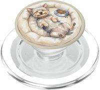 Grazioso cane Yorkie rilassa con cuccia per cani e cibo durante il sonno PopSockets PopGrip per MagSafe