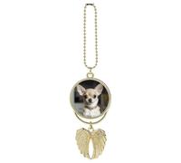 Grazioso Chihuahua ornamento da appendere all'auto, ciondoli per auto per specchietto retrovisore per donne uomini, pendenti con ali d'angelo fatti a mano in stile Boho Ornamento per auto, accessori