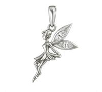 Grazioso ciondolo a forma di fata Pixie per braccialetti o collane Pandora, elegantemente placcato in argento fine decorato con ali di cristallo bianco, in confezione regalo, One Size, Metallo