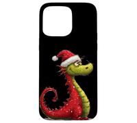 Grazioso costume da drago con cappello da Babbo Natale per gli amanti dei draghi Custodia per iPhone 15 Pro Max