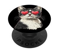 Grazioso gatto con occhiali da sole a forma di cuore PopSockets PopGrip Adesivo