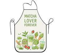 Grazioso grembiule da cucina per amanti del matcha, fantasioso grembiule da cucina con motivo a tè verde per la preparazione di dolci, grembiule da chef lavabile con motivo floreale primaverile.