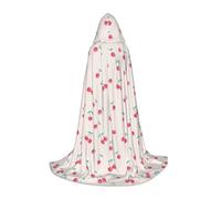 Grazioso mantello con cappuccio con stampa di ciliegie rosse per costumi di Halloween, perfetto per stregoni, vampiri, tristi mietitori e altri cosplay