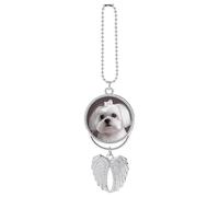 Grazioso ornamento da appendere all'auto a forma di cane maltese, in lega di zinco argentato, accessorio da appendere allo specchio dell'auto, ciondolo per interni dell'auto, ciondoli divertenti per