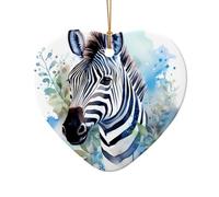 Grazioso ornamento per albero di Natale in ceramica a forma di zebra, con stampa su entrambi i lati, in porcellana a forma di cuore, elegante ricordo natalizio per lo scambio di regali tra ufficio e