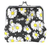 Grazioso portafoglio con motivo cartoni animati, in pelle, con chiusura a bacio, fiori retrò, margherite, camomilla, portamonete, fiori retrò, margherite, camomilla, classico, Fiori retrò, margherite