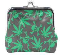 Grazioso portafoglio da donna in pelle con motivo floreale con chiusura a bacio, foglie verdi e nere, alla moda, nero, classico, alla moda, verde foglia nera, classico, Trendy Green Leaves Nero