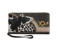 Grazioso portafoglio da donna, in pelle PU, con cinturino stampato con mucca, morbido porta carte di credito, elegante portamonete per donne e ragazze, B, Refer to description, Unisex