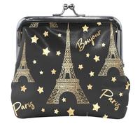 Grazioso portafoglio floreale da donna con chiusura a bacio in pelle, elegante ed elegante Torre Eiffel nera con cambio di carta per monete, elegante Torre Eiffel nera, UNITALLA Elegante Torre Eiffel