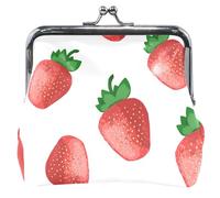 Grazioso portafoglio in pelle con chiusura a bacio alla fragola, colore bianco mutevole per monete, carino fragola bianca, UNITALLA carina fragola bianca, UNITALLA Classic, Carino Fragola Bianca