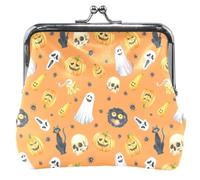 Grazioso portafoglio in pelle per monete da donna, lucchetto da bacio, icone di Halloween, borsa di cambio valuta arancione per ragazze, simboli di Halloween, arancione, taglia unica, Simboli di