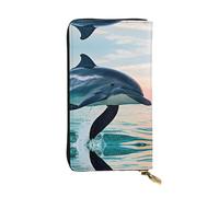 grazioso portafoglio lungo in pelle con stampa delfino che salta - Portafoglio personalizzato alla moda, scomparti multipli per schede, regalo pronto, nero, taglia unica, Nero , Taglia unica