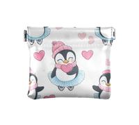 Grazioso portamonete con pinguino e cuore rosa spremere portamonete in pelle PU mini portafoglio portamonete per donne ragazze uomini