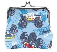Grazioso portamonete da donna con stampa floreale, in pelle, con scritta in lingua tedesca, Fantastici Monster Trucks blu, Taglia unica, Classico