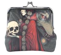 Grazioso portamonete in pelle per donne e ragazze con chiusura a bacio cappuccio scuro lupo cremisi grigio porta cambio porta carte