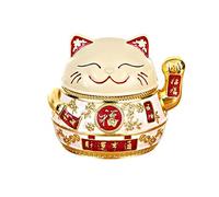 Grazioso posacenere a forma di gatto fortunato, con coperchio, antivento, per ufficio/casa, multifunzione, 14 x 11 cm