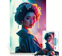 Grazioso puzzle da 1000 pezzi con geisha illuminata da luci al neon, ideale per adolescenti Gioco di logica per attività domestiche Bordo trasparente Regalo perfetto 50x75cm