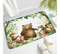 Grazioso Tappeti barriera Animal Green Cute Cartoon Bear Squirrel Fox Rustic Cabin Safari Zoo Passatoia Tappetino Doccia 40×60cm per Doccia,Ufficio,Terrazzo