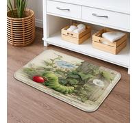 Grazioso tappetino da bagno verde con bruco, design vintage ispirato alla natura, antiscivolo, in memory foam, lavabile, per bagno, WC, WC, decorativo, 40,6 x 61 cm