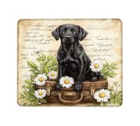 Grazioso tappetino per mouse Labrador nero, motivo floreale vintage rustico, ispirato all'estate, antiscivolo, per la casa e l'ufficio, la scelta perfetta per gli amanti degli animali, quadrato, 20,3