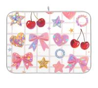 Grazioso tappetino riutilizzabile con paillettes rosa fiocco ciliegia 45,7 x 61 cm rettangolare grande scolapiatti decorativo per la casa essenziale