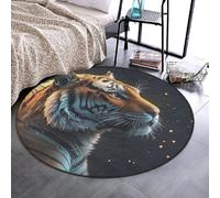 Grazioso tappeto rotondo da pavimento con fondo in gomma antiscivolo, ideale per cucina e ufficio, perfetto come decorazione e protezione, con stampa di animali, tigre, nero, 61 cm (24 pollici).