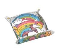 Grazioso vassoio portaoggetti in pelle con arcobaleni e unicorni, piccolo vassoio decorativo leggero e resistente, per piccoli oggetti e cosmetici