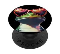 Grazioso viso di rana con occhiali da sole a forma di cuore divertente PopSockets PopGrip Adesivo