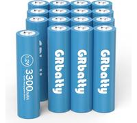 GRbatty 16 x Pile Ricaricabili AA NiMH, 1.2V 3300mAh, Alta Capacità