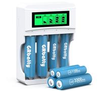 GRbatty 8 x Pile Ricaricabili AA AAA, 1.2V, Caricabatterie LCD | 4 AA 3300mAh e 4 AAA 1100mAh, alta capacità, 1200 cicli, per telecomandi, orologi da parete, termometri igrometri