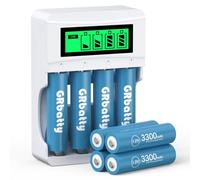 GRbatty Batterie Ricaricabili AA 1.2V 3300mAh Ad Alta Capacità con 1200 Tech,con Caricatore Indipendente per AA e AAA NiMH Pile Ricaricabili