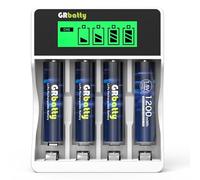 GRbatty Batterie Ricaricabili AAA 1,5V Litio 1200mWh Ad Alta Capacità,Confezione da 4 Pile Ricaricabili AAA con LCD Caricatore 1500 Cicli