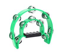 Grcfumo 1 Pc Tambourine, Half Moon Double Row Metal Jingles Hand Tambourine, Double Row Jingles Handbell Tambourine Percussion Musical Instrument (Green)
