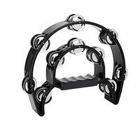 Grcfumo 1 Pc Tambourine, Half Moon Double Row Metal Jingles Hand Tambourine, Double Row Jingles Handbell Tambourine Percussion Musical Instrument (Black)