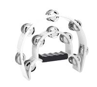 Grcfumo 1 Pc Tambourine, Half Moon Double Row Metal Jingles Hand Tambourine, Double Row Jingles Handbell Tambourine Percussion Musical Instrument (White)