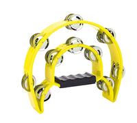 Grcfumo 1 Pc Tambourine, Half Moon Double Row Metal Jingles Hand Tambourine, Double Row Jingles Handbell Tambourine Percussion Musical Instrument (Yellow)