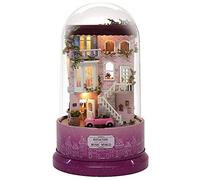 Grcfumo Creative House Model, edificio di modelli in plastica in legno, scatola musicale rota con luce a copertura per decorazioni per la casa