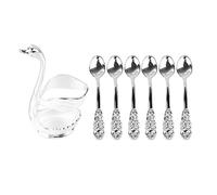 Grcfumo Porta cucchiaino da caffè, elegante supporto in lega a forma di cigno, organizer per agitatore per lucidatura a specchio per feste, bar e ufficio (Supporto bianco argento con cucchiaio)
