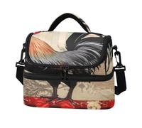 Grckit Borsa per il pranzo a doppio strato con gallo nero e rosso, per uomini e donne, borsa termica riutilizzabile con tracolla regolabile, per picnic di lavoro, 8 l