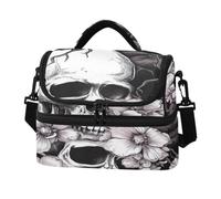 Grckit Borsa per il pranzo a doppio strato con teschio bianco nero per uomini e donne, borsa termica riutilizzabile per il pranzo con tracolla regolabile, per picnic di lavoro, 8 l