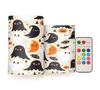 Grckit Candele senza fiamma con motivo fantasma di Halloween, candele a pilastro LED tremolanti realistiche, multicolore, a batteria, per decorazioni domestiche, Natale, Halloween (set da 2)
