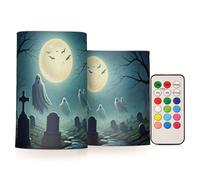 Grckit Candele spettrali senza fiamma per cimitero di Halloween, con telecomando, candele LED tremolanti realistiche, multicolore, a batteria, per decorazione domestica, Natale, Halloween (set da 2)